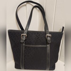 Talbots Black Leather Canvas Purse Handbag Tote Shoulder Bag